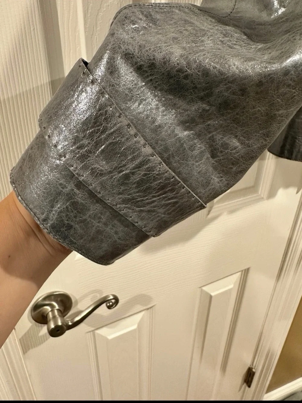 Perse Metallic Gray Lightweight Leather Jacket